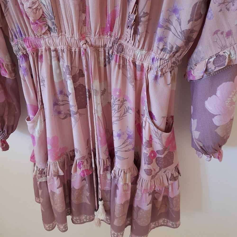 SPELL & THE GYPSY Wild Bloom Blush Pink Long Sleeve Playdress Mini Dress NWT - Picture 7 of 8